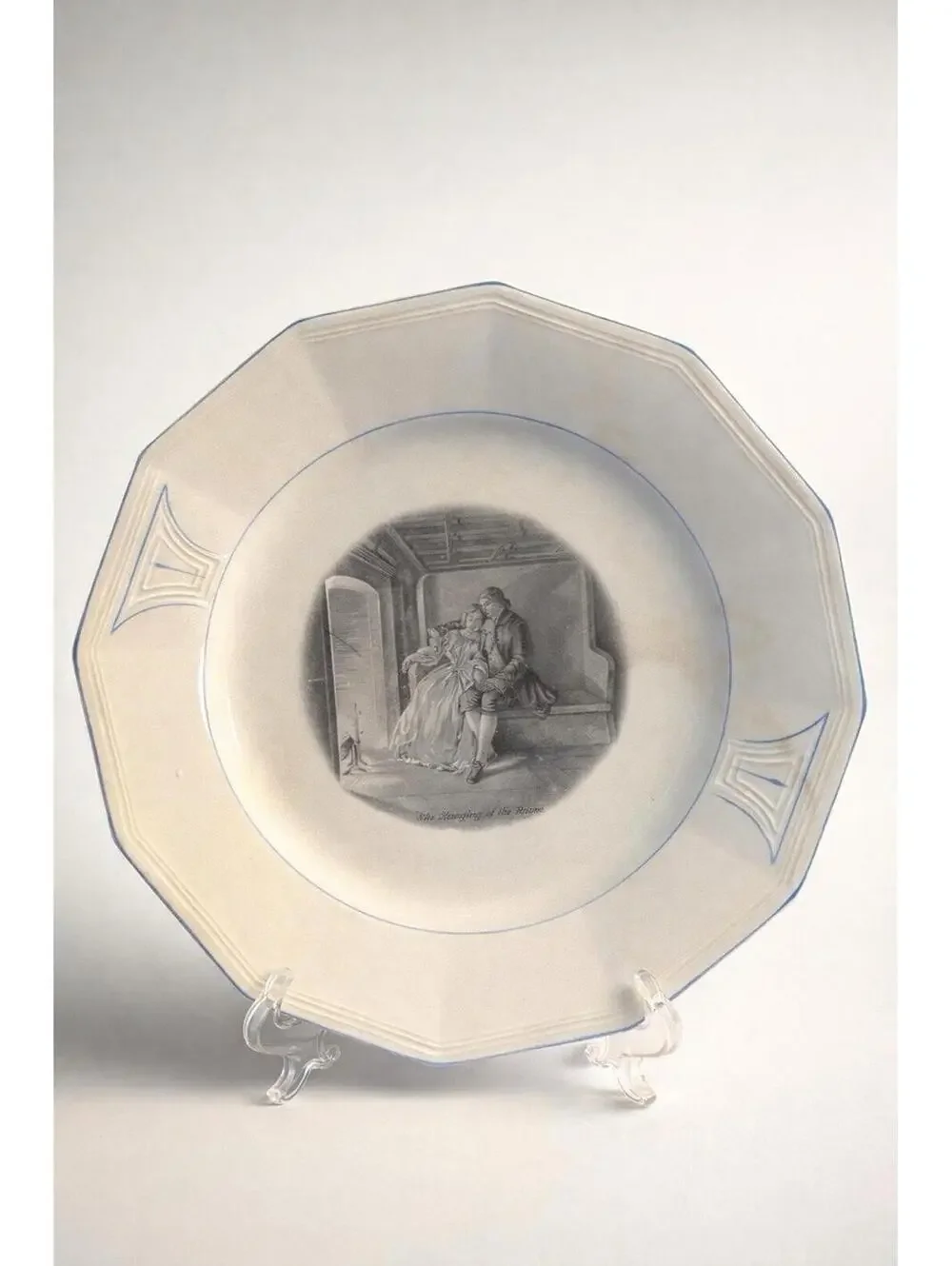 Vintage Tiffany & Co. Octagonal Plate with Romantic Black & White Scene
